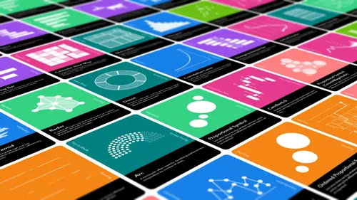 Rows of brightly colored cards with white geometric diagrams and black caption strips, displayed at an angle.